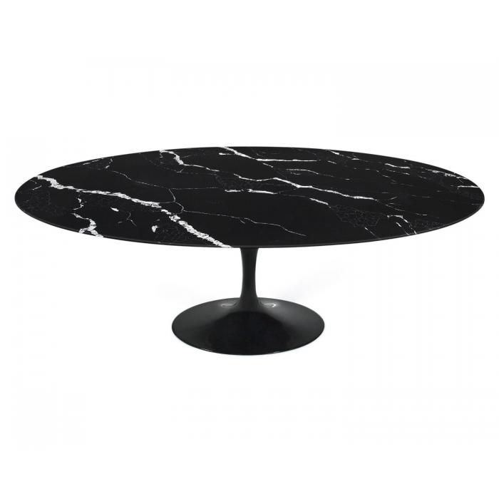 Mesa tul, oval, fibra de vidrio, mármol negro 180x108 cms