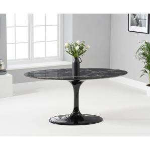 Mesa tul, oval, fibra de vidrio, mármol negro 160x90 cms