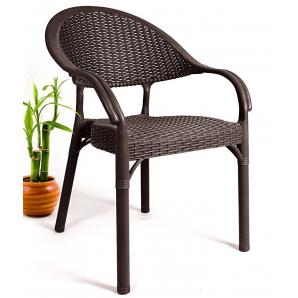 4 Sillones torremolinos, apilable, patas metálicas, polipropileno marrón chocolate - 4 unidades