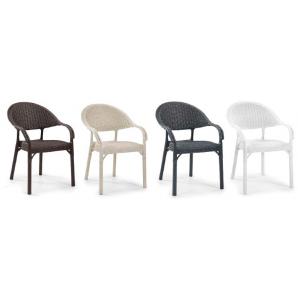 4 Sillones torremolinos, apilable, patas metálicas, polipropileno marrón chocolate - 4 unidades