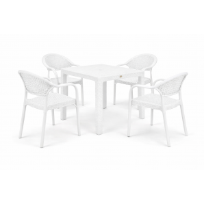 4 Sillones torremolinos, apilable, patas metálicas, polipropileno blanco - 4 unidades