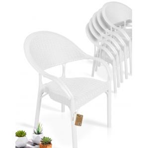 4 Sillones torremolinos, apilable, patas metálicas, polipropileno blanco - 4 unidades