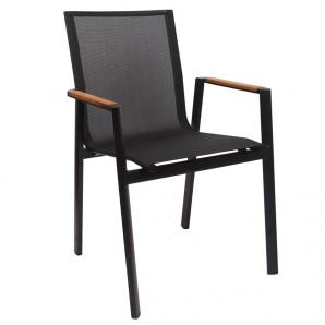 4 Sillones rosauro, apilable, aluminio, textilene negro - 4 unidades