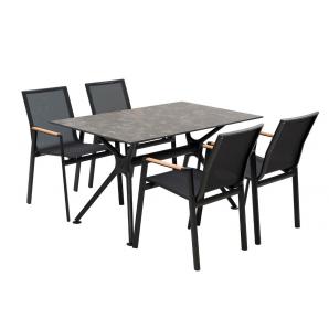 4 Sillones rosauro, apilable, aluminio, textilene negro - 4 unidades