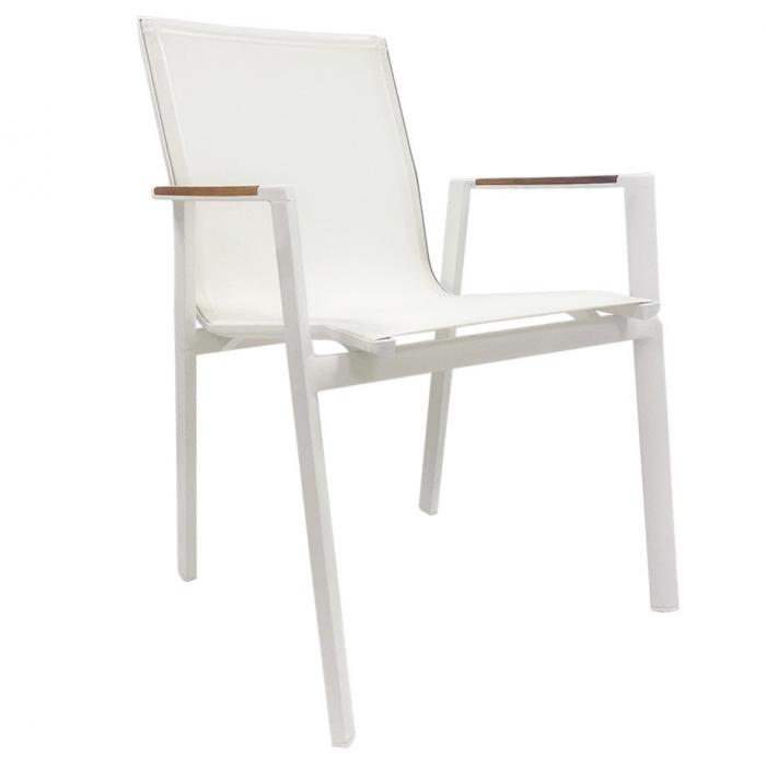 4 Sillones rosauro, apilable, aluminio, textilene blanco - 4 unidades