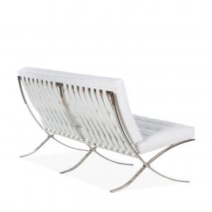 Sofá barna, 2 plazas, acero inoxidable, similpiel blanca