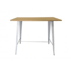 Mesa alta tol, acero, blanca, madera, 120 x 60 cms
