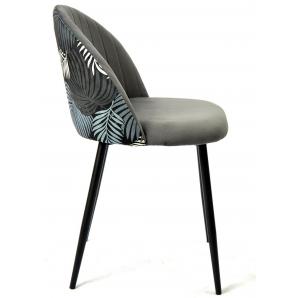 4 Sillas floral, metal, tapizado velvet gris con trasera floral a juego - 4 unidades