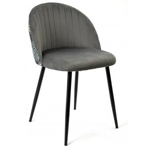 4 Sillas floral, metal, tapizado velvet gris con trasera floral a juego - 4 unidades