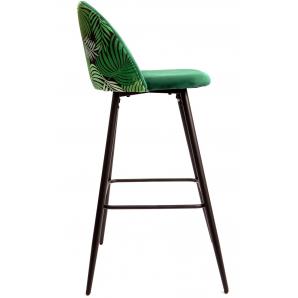4 Taburetes floral, metal, tapizado velvet verde con trasera floral a juego - 4 unidades