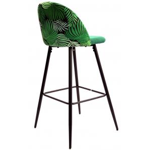 4 Taburetes floral, metal, tapizado velvet verde con trasera floral a juego - 4 unidades