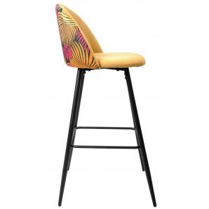 4 Taburetes floral, metal, tapizado velvet amarillo con trasera floral a juego - 4 unidades