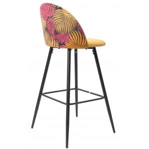 4 Taburetes floral, metal, tapizado velvet amarillo con trasera floral a juego - 4 unidades