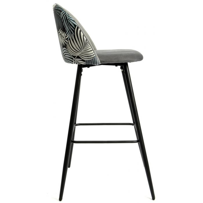 4 Taburetes floral, metal, tapizado velvet gris con trasera floral a juego - 4 unidades