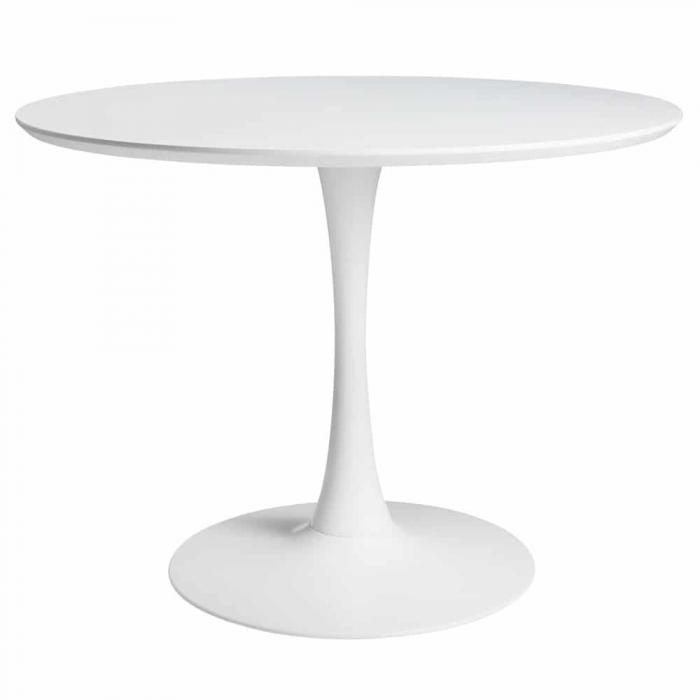 Mesa tul (to), base de metal, tapa lacada blanca, 120 cms de diámetro