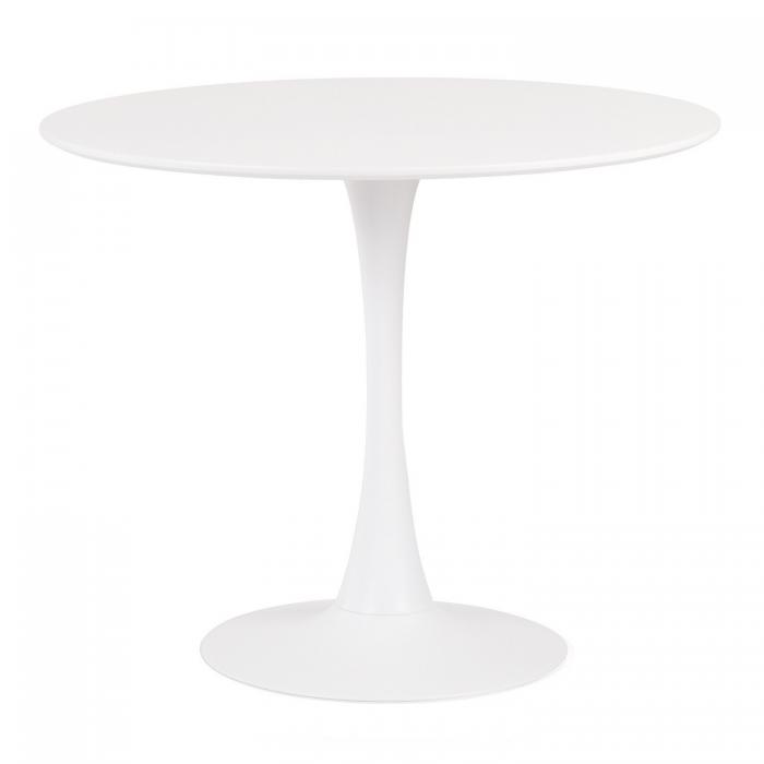 Mesa tul (to), base de metal, tapa lacada blanca, 80 cms de diámetro