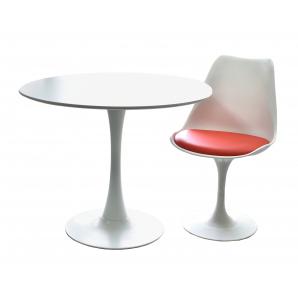 Mesa tul (to), base de metal, tapa lacada blanca, 80 cms de diámetro