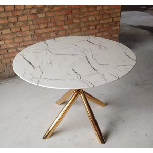 Mesa sahara, metal dorado, tapa de cristal templado, 120 cms de diámetro