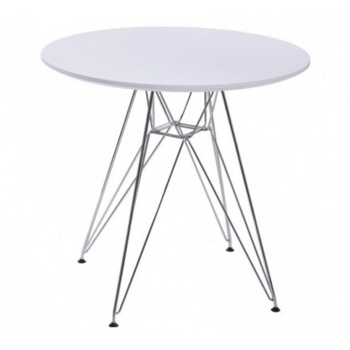 Mesa star, cromada, tapa blanca, 80 cms de diámetro