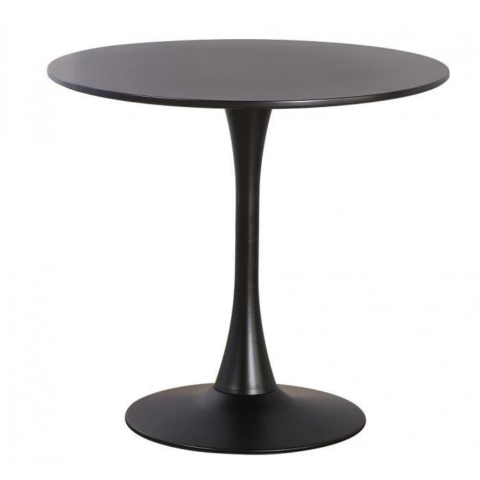 Mesa tul (to), base de metal, tapa lacada negra, 80 cms de diámetro