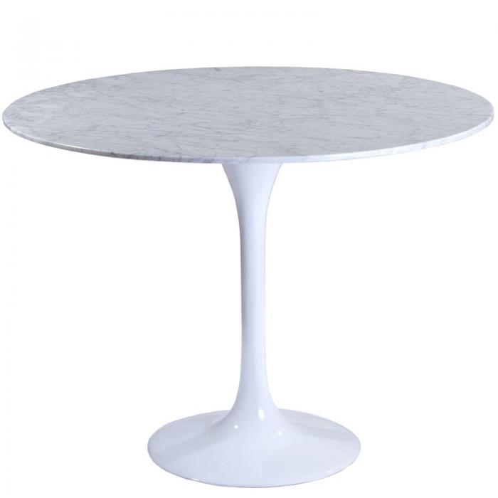 Mesa tul, fibra de vidrio, mármol blanco, 100 cms de diámetro