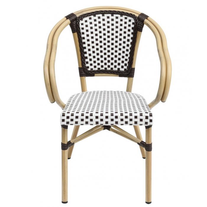 4 Sillones paris, apilable, aluminio, ratán blanco y marrón - 4 unidades