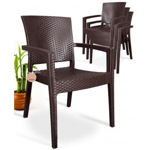 4 Sillones lido, apilable, polipropileno marrón chocolate - 4 unidades