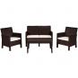 Set adriático, 2 sillones + sofá 2 plazas + mesa, polipropileno chocolate, cojines incluidos