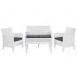 Set adriático, 2 sillones + sofá 2 plazas + mesa, polipropileno blanco, cojines incluidos