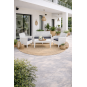 Set adriático, 2 sillones + sofá 2 plazas + mesa, polipropileno blanco, cojines incluidos