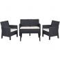 Set adriático, 2 sillones + sofá 2 plazas + mesa, polipropileno antracita, cojines incluidos