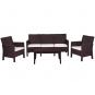Set adriático, 2 sillones + sofá 3 plazas + mesa, polipropileno chocolate, cojines incluidos