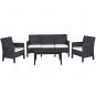 Set adriático, 2 sillones + sofá 3 plazas + mesa, polipropileno antracita, cojines incluidos