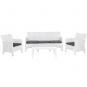 Set adriático, 2 sillones + sofá 3 plazas + mesa, polipropileno blanco, cojines incluidos