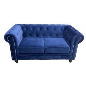 Sofá chester premium, 2 plazas, tapizado velvet azul navy