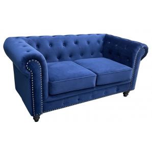 Sofá chester premium, 2 plazas, tapizado velvet azul navy