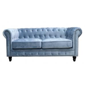 Sofá chester premium, 2 plazas, tapizado velvet dusky azul