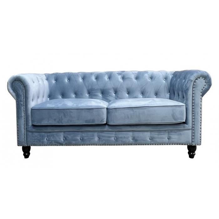 Sofá chester premium, 2 plazas, tapizado velvet dusky azul