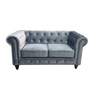Sofá chester premium, 2 plazas, tapizado velvet gris