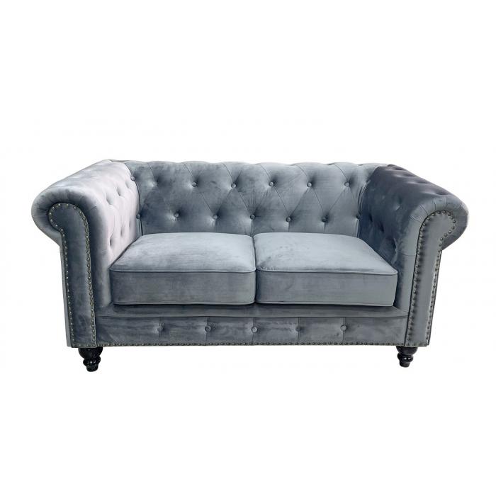 Sofá chester premium, 2 plazas, tapizado velvet gris