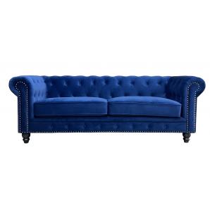 Sofá chester premium, 3 plazas, tapizado velvet azul navy