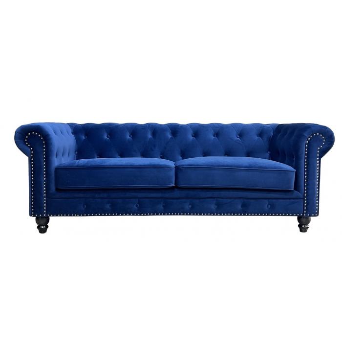 Sofá chester premium, 3 plazas, tapizado velvet azul navy