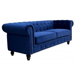 Sofá chester premium, 3 plazas, tapizado velvet azul navy