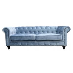Sofá chester premium, 3 plazas, tapizado velvet dusky azul