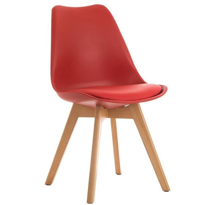 4 Sillas torre 4p (su), madera, polipropileno y cojín rojo - 4 unidades