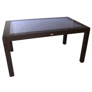 Mesa mijas, tapa de cristal, polipropileno marrón chocolate, 150 x 90 cms