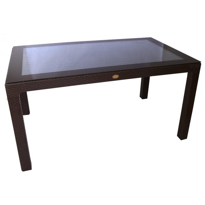Mesa mijas, tapa de cristal, polipropileno marrón chocolate, 150 x 90 cms