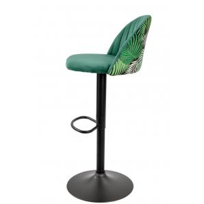 2 Taburetes flower, regulable, metal negro, tapizado velvet verde con trasera floral a juego - 2 unidades