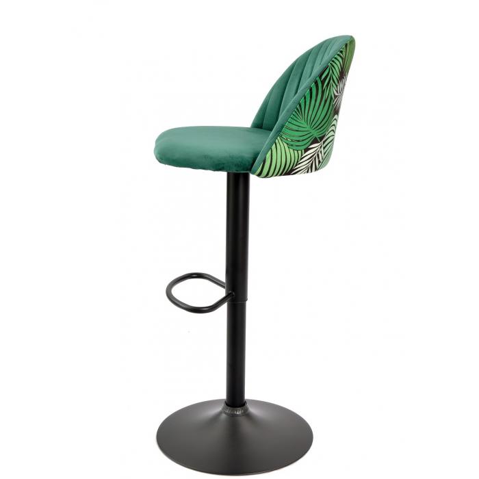 2 Taburetes flower, regulable, metal negro, tapizado velvet verde con trasera floral a juego - 2 unidades