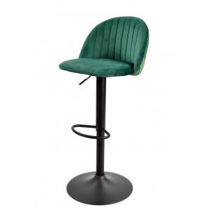 2 Taburetes flower, regulable, metal negro, tapizado velvet verde con trasera floral a juego - 2 unidades
